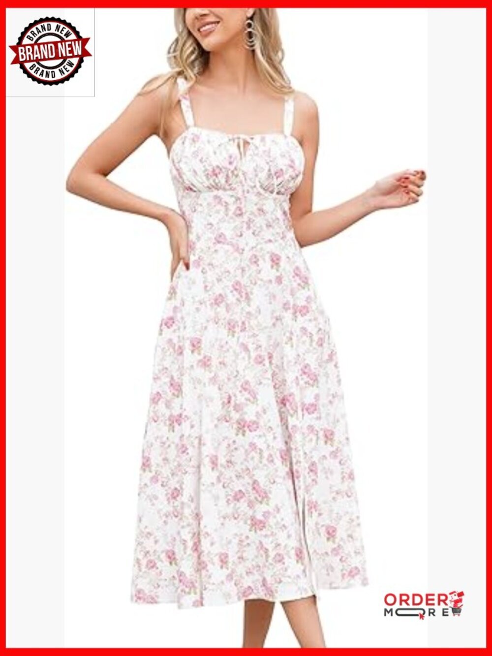 Women's Floral Corset Midi Dress with Lace Up Back